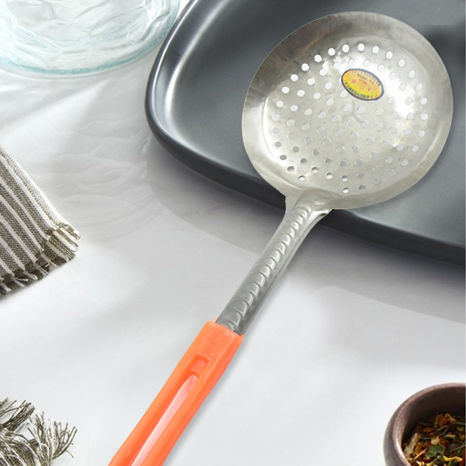 Colander Spoon, Non Slip Hand Polished Thickened Hot Pot Spoon for Kitchen for Restaurant, Stainless Steel Cooking Colander Skimmer Slotted Spoon Kitchen Strainer Ladle with Long Handle for Kitchen Cooking Baking (35 Cm) - Shivani Jaswal Colander Spoon, Non Slip Hand Polished Thickened Hot Pot Spoon for Kitchen for Restaurant, Stainless Steel Cooking Colander Skimmer Slotted Spoon Kitchen Strainer Ladle with Long Handle for Kitchen Cooking Baking (35 Cm)