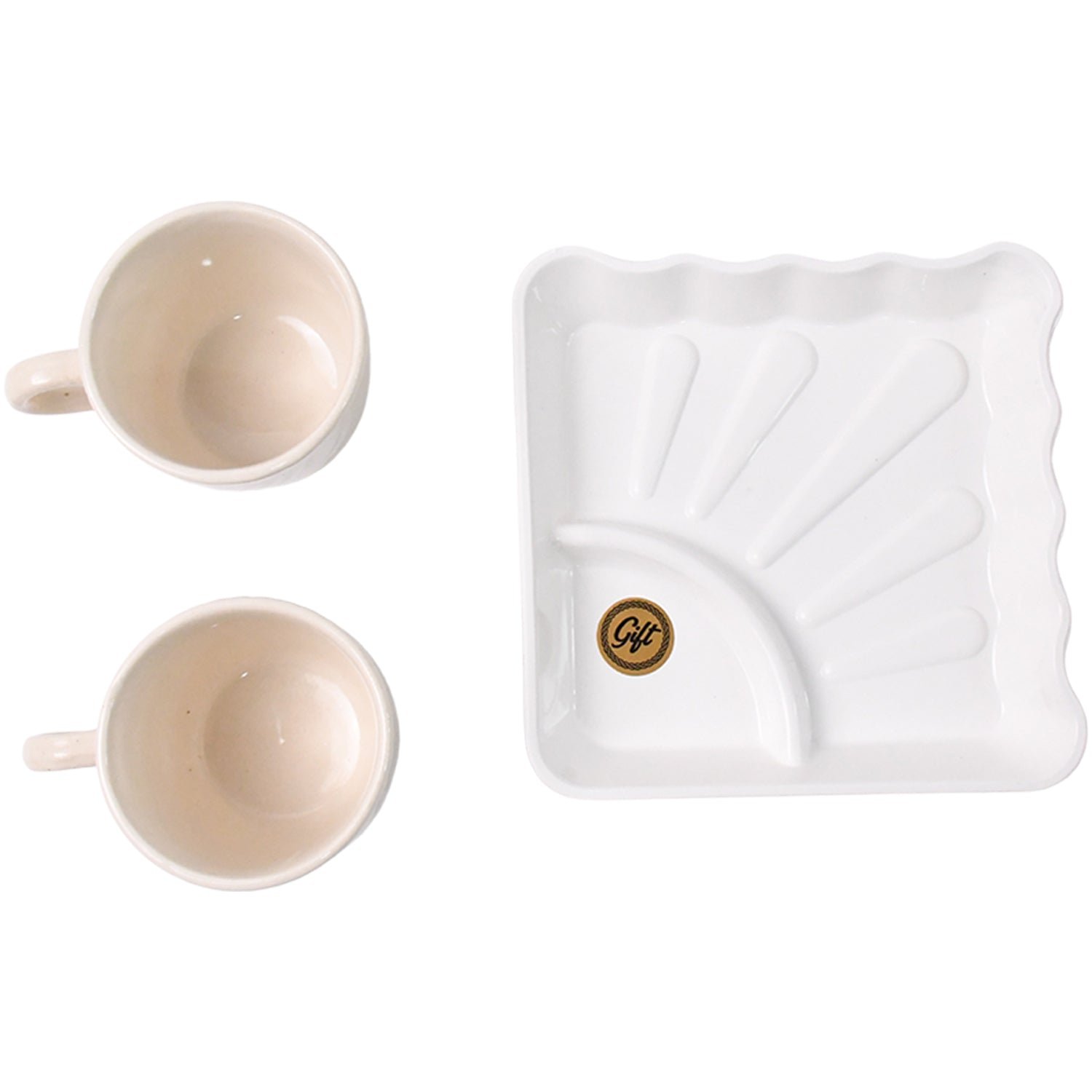 Cerntric Ceramic Tea Cup With Plastic Square Shape Serving Platter Milk Cup 3pc Set - Shivani Jaswal Cerntric Ceramic Tea Cup With Plastic Square Shape Serving Platter Milk Cup 3pc Set