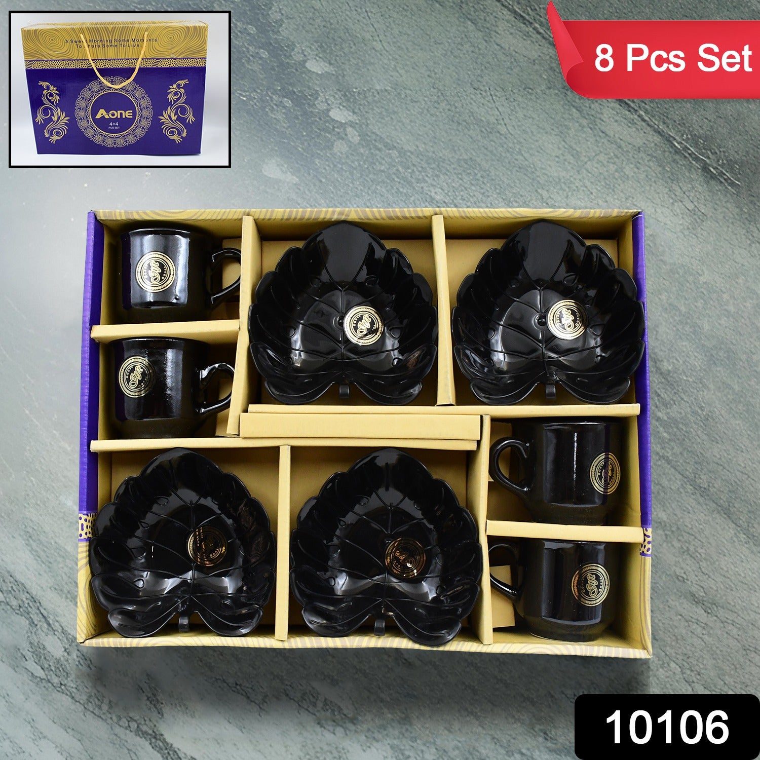 A One Ceramic Tea / cups / Mug Set With Leaf Shape Serving Bowl (8 Pcs set) - Shivani Jaswal A One Ceramic Tea / cups / Mug Set With Leaf Shape Serving Bowl (8 Pcs set)