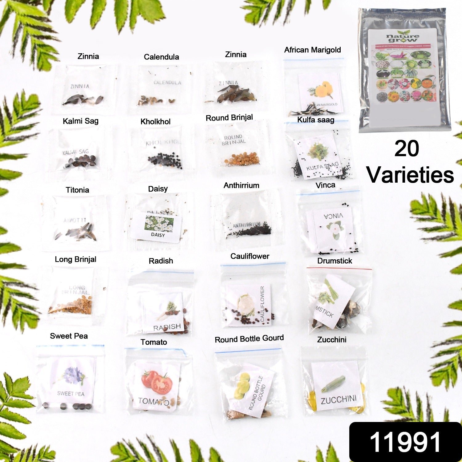20 Varieties of Vegetable & Flower Seeds Combo (1 Pkt. / 20 Varieties) - Shivani Jaswal 20 Varieties of Vegetable & Flower Seeds Combo (1 Pkt. / 20 Varieties)