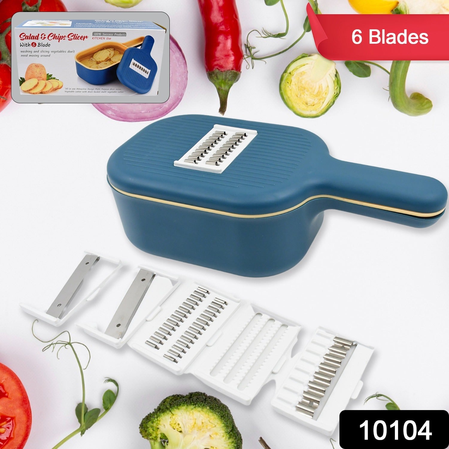 Vegetable Slicer Cutter - 6 Blades Kitchen Accessories, Tools & Appliances with Container & Handle (1 Set) - Shivani Jaswal Vegetable Slicer Cutter - 6 Blades Kitchen Accessories, Tools & Appliances with Container & Handle (1 Set)