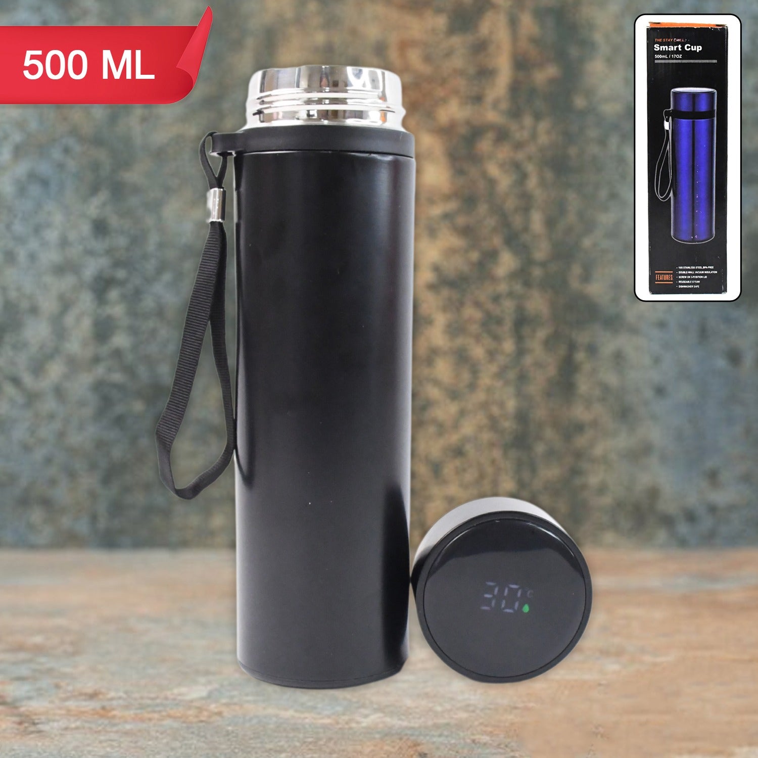 Double Wall Stainless Steel Water Bottle screen smart temperature display (500ml) - Shivani Jaswal Double Wall Stainless Steel Water Bottle screen smart temperature display (500ml)