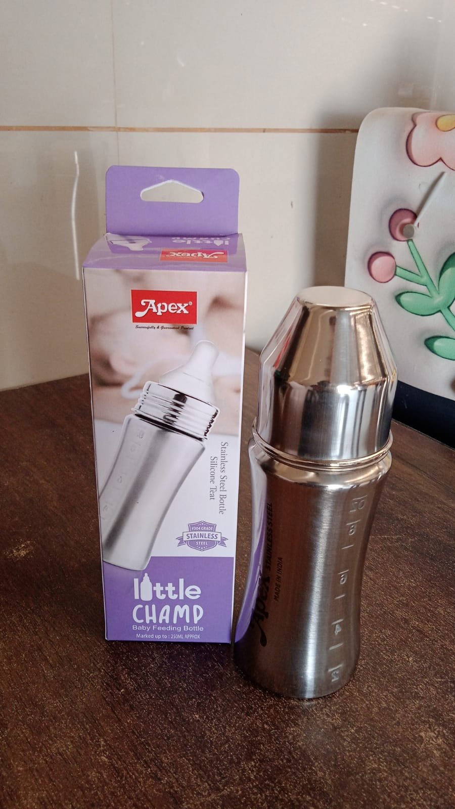 Apex Stainless Steel Little Champ Baby Feeding Bottle (250 ml) - Shivani Jaswal Apex Stainless Steel Little Champ Baby Feeding Bottle (250 ml)