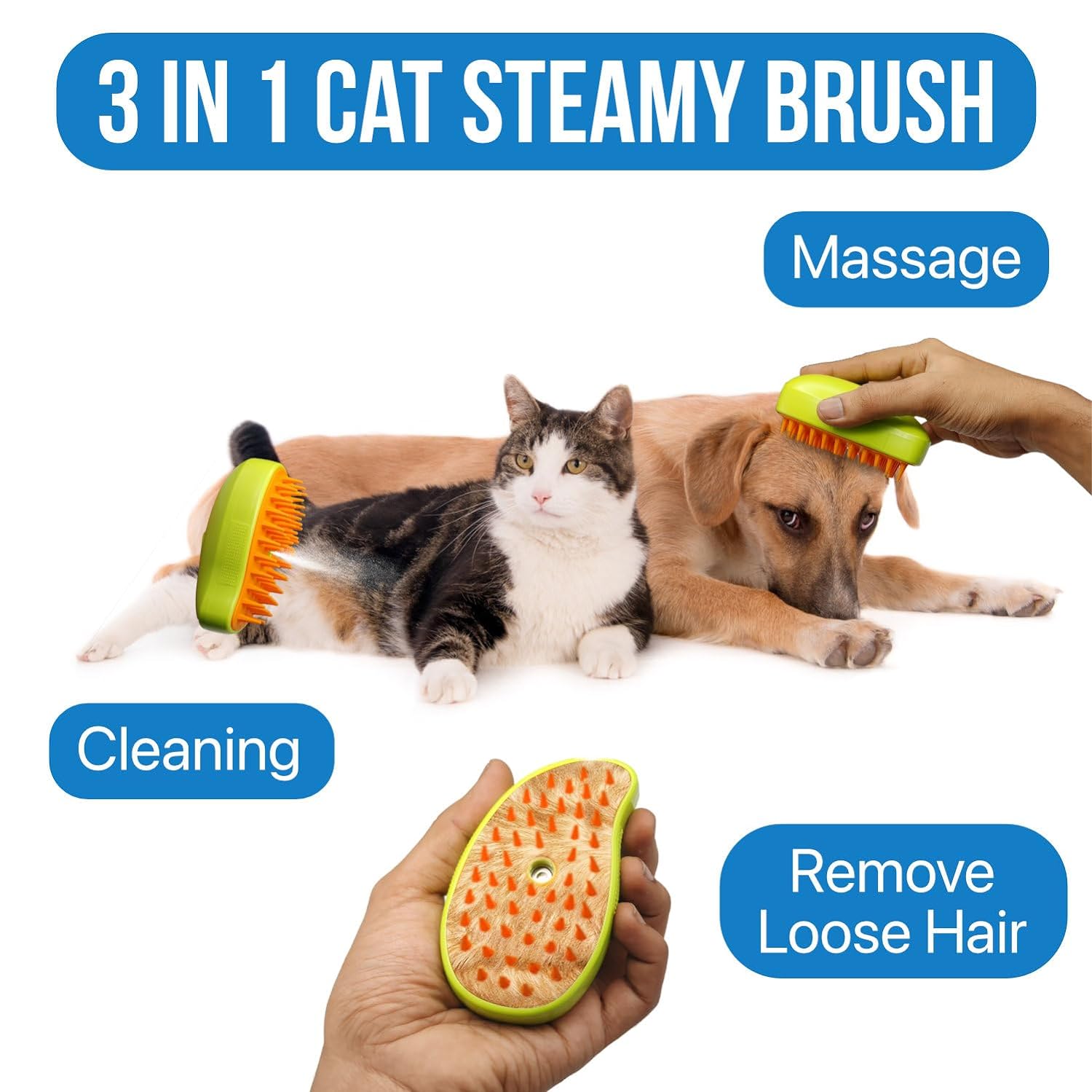 3-in-1 Cat Steamy Brush – Self-Cleaning Pet Grooming & Hair Removal Comb - Shivani Jaswal 3-in-1 Cat Steamy Brush – Self-Cleaning Pet Grooming & Hair Removal Comb