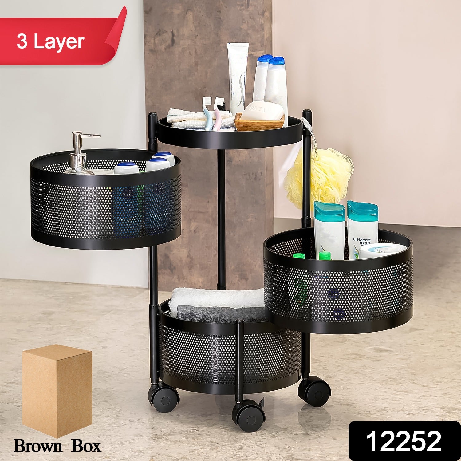 Metal Round High Quality Kitchen Trolley with Wheels (3 Layer / 1 Pc) - Shivani Jaswal Metal Round High Quality Kitchen Trolley with Wheels (3 Layer / 1 Pc)