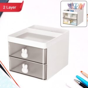 2 Layer 5 Compartment Desk Organizer with Transparent Drawer (1 Pc / 15Ã—13Ã—11 Cm)