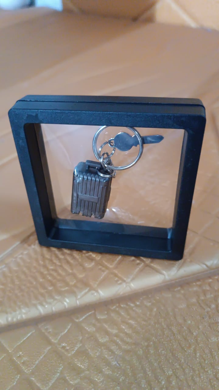 Suitcase Shape Nail Clipper Keychain With Key & 3D Floating Frame Display Case (1 Set) - Shivani Jaswal Suitcase Shape Nail Clipper Keychain With Key & 3D Floating Frame Display Case (1 Set)