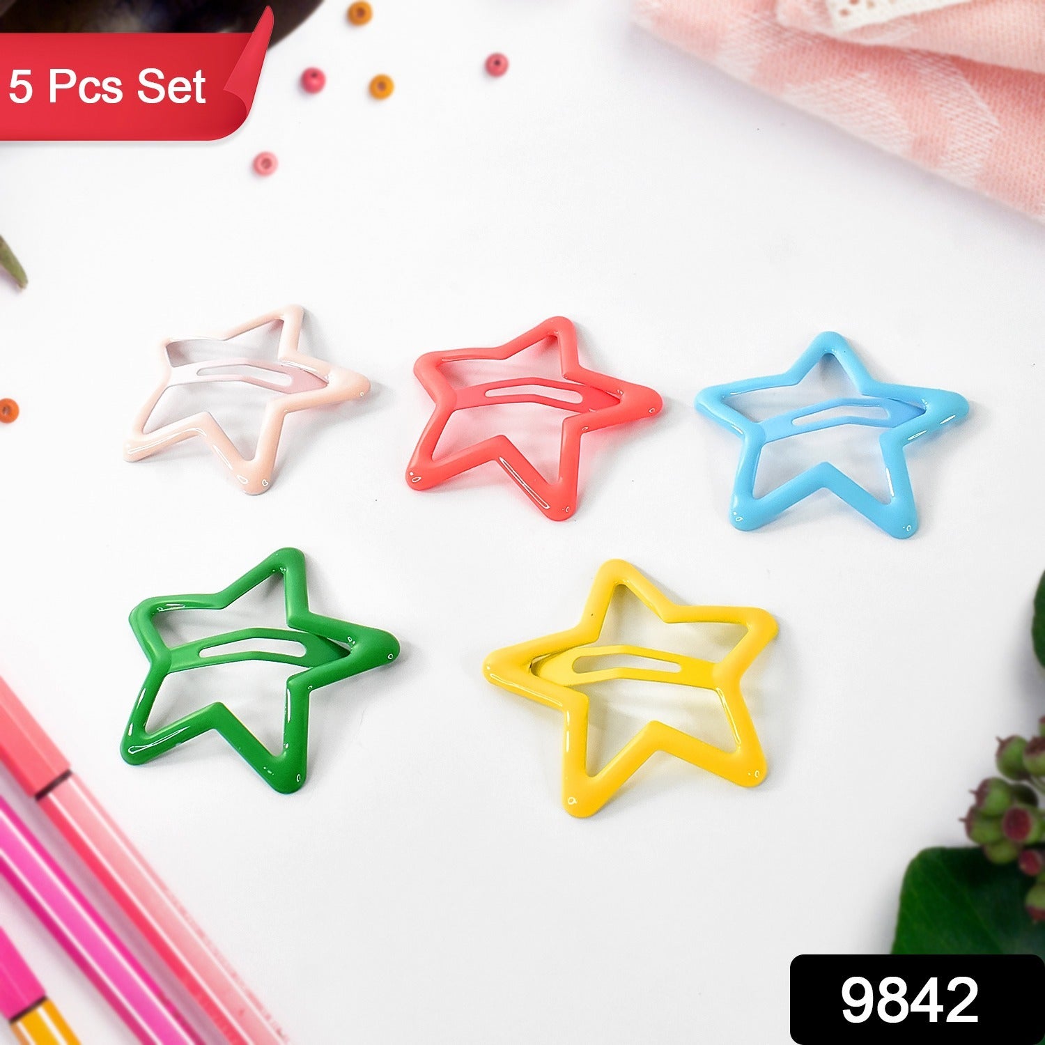 Metal Printed Star Shape Hair Clips (5 Pcs Set) - Shivani Jaswal Metal Printed Star Shape Hair Clips (5 Pcs Set)
