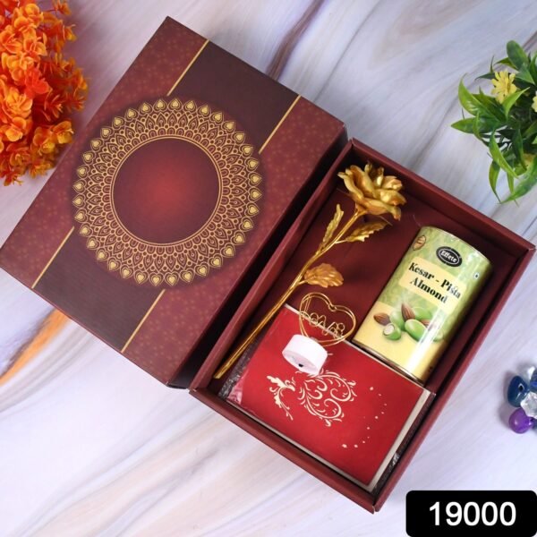 Valentineâ€™s Day Special Gift Box - Heart-Shaped Light, Chocolate Box & Golden Flower