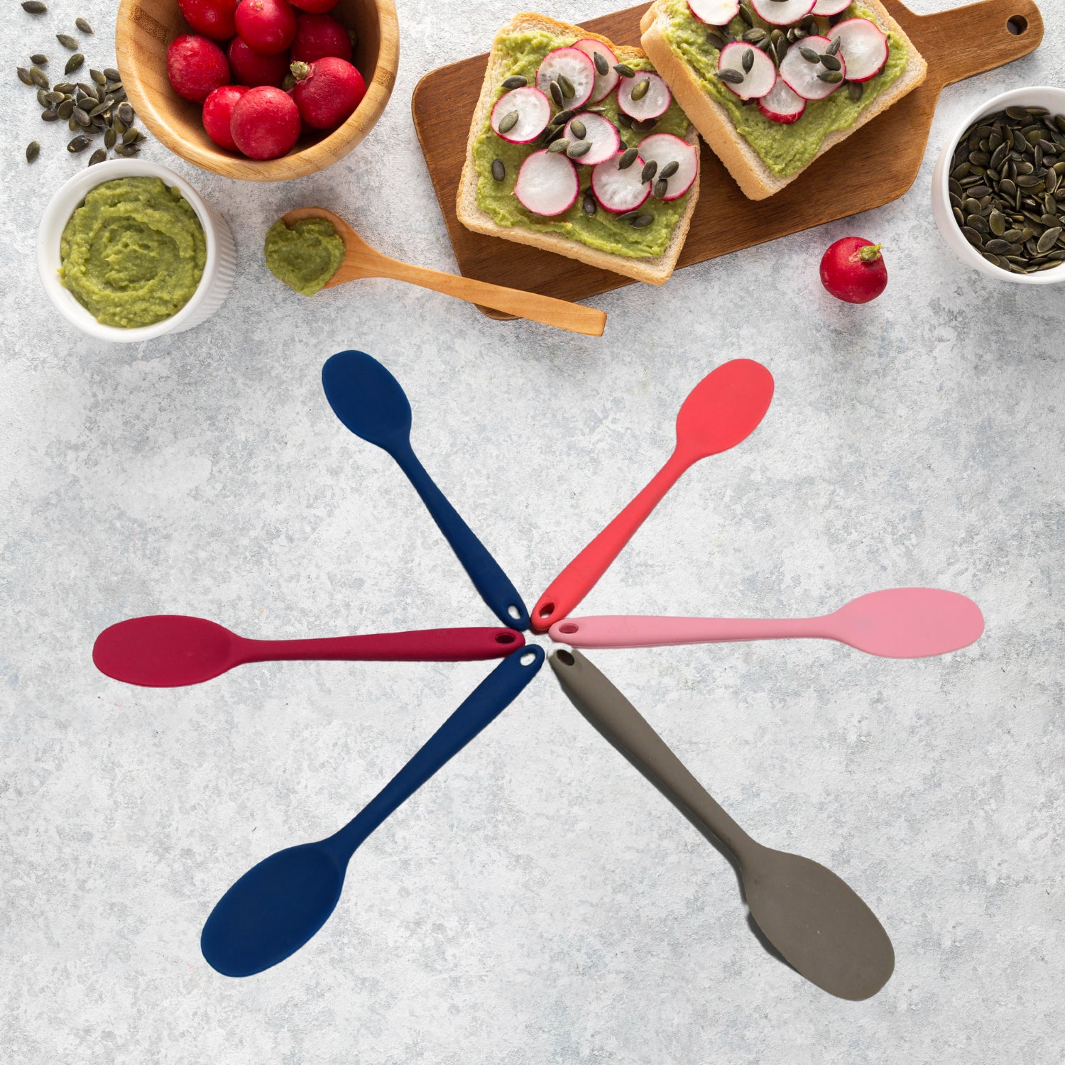 Multipurpose Silicone Spoon, Silicone Basting Spoon Non-Stick Kitchen Utensils Household Gadgets Heat-Resistant Non Stick Spoons Kitchen Cookware Items For Cooking and Baking (6 Pcs Set) - Shivani Jaswal Multipurpose Silicone Spoon, Silicone Basting Spoon Non-Stick Kitchen Utensils Household Gadgets Heat-Resistant Non Stick Spoons Kitchen Cookware Items For Cooking and Baking (6 Pcs Set)