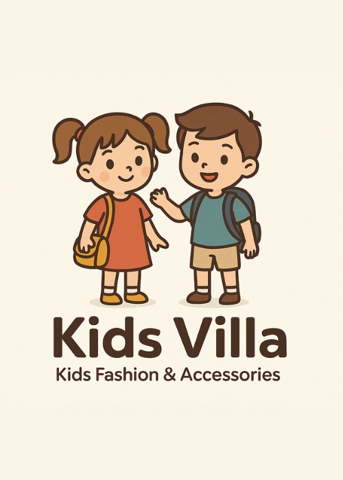 Kids Villa kids fashion store with stylish clothing and accessories for boys and girls, including dresses, shoes, and cute add-ons.