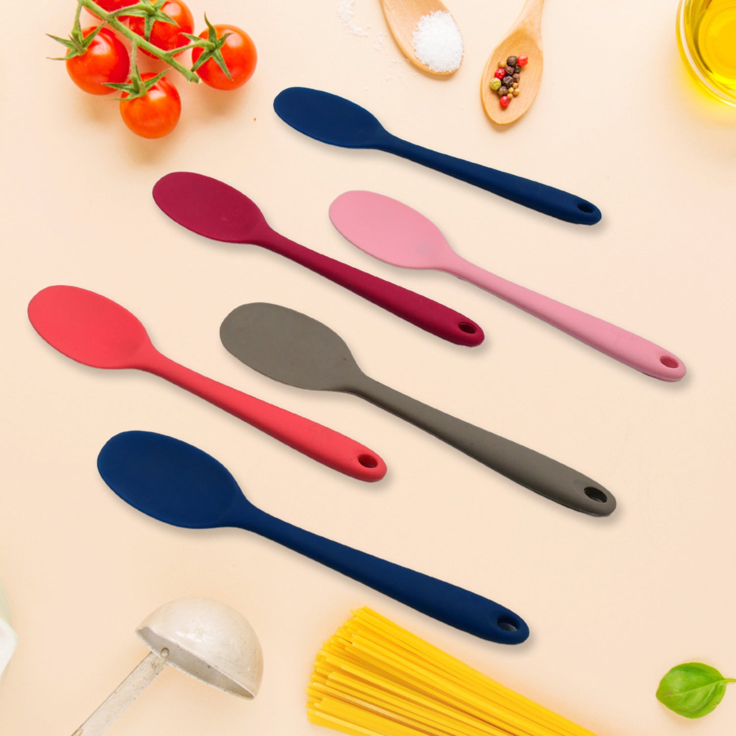 Multipurpose Silicone Spoon, Silicone Basting Spoon Non-Stick Kitchen Utensils Household Gadgets Heat-Resistant Non Stick Spoons Kitchen Cookware Items For Cooking and Baking (6 Pcs Set) - Shivani Jaswal Multipurpose Silicone Spoon, Silicone Basting Spoon Non-Stick Kitchen Utensils Household Gadgets Heat-Resistant Non Stick Spoons Kitchen Cookware Items For Cooking and Baking (6 Pcs Set)