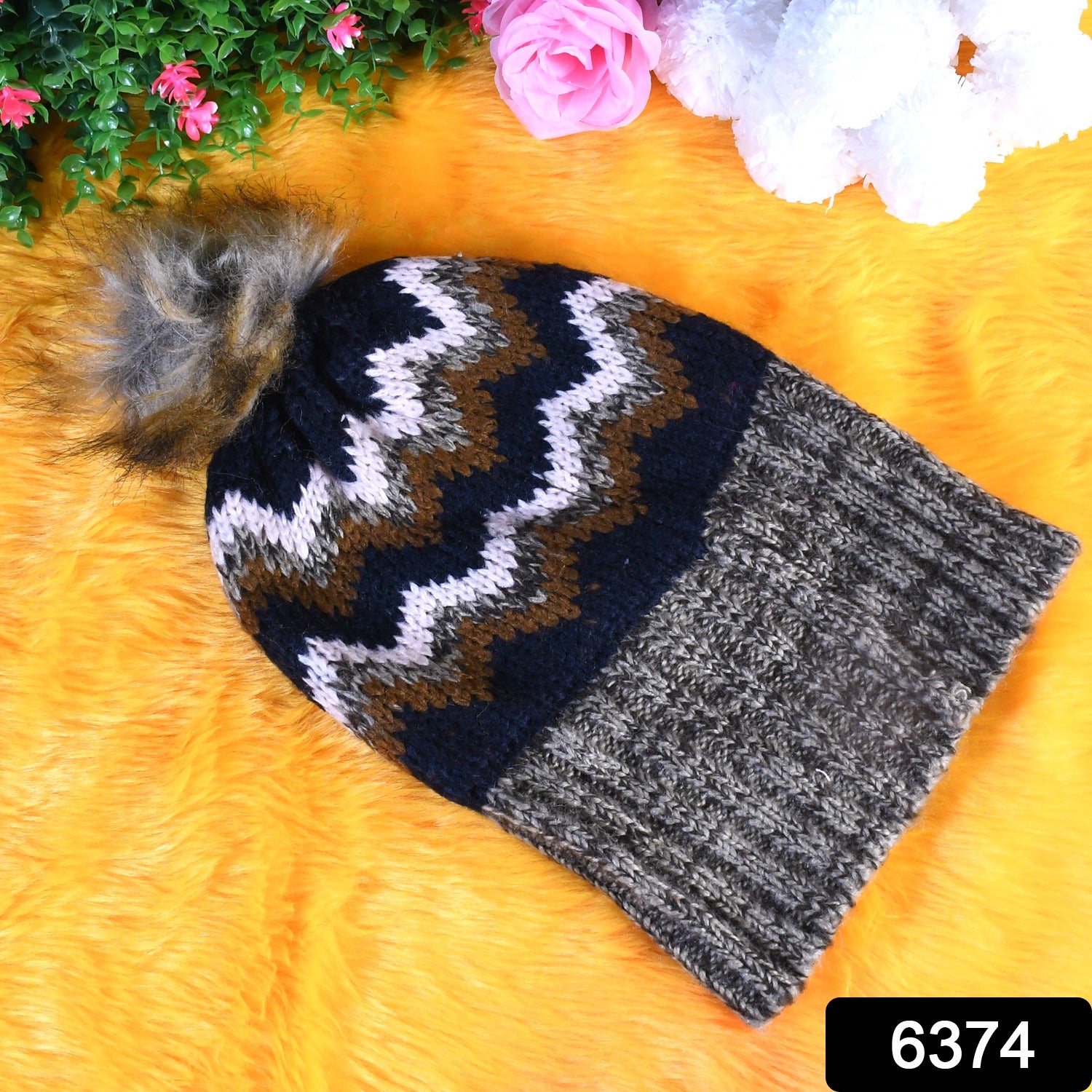 Winter Woolen Knitted Black Inside Fur Beanie Cap (1 Pc / Mix Design & Color) - Shivani Jaswal Winter Woolen Knitted Black Inside Fur Beanie Cap (1 Pc / Mix Design & Color)
