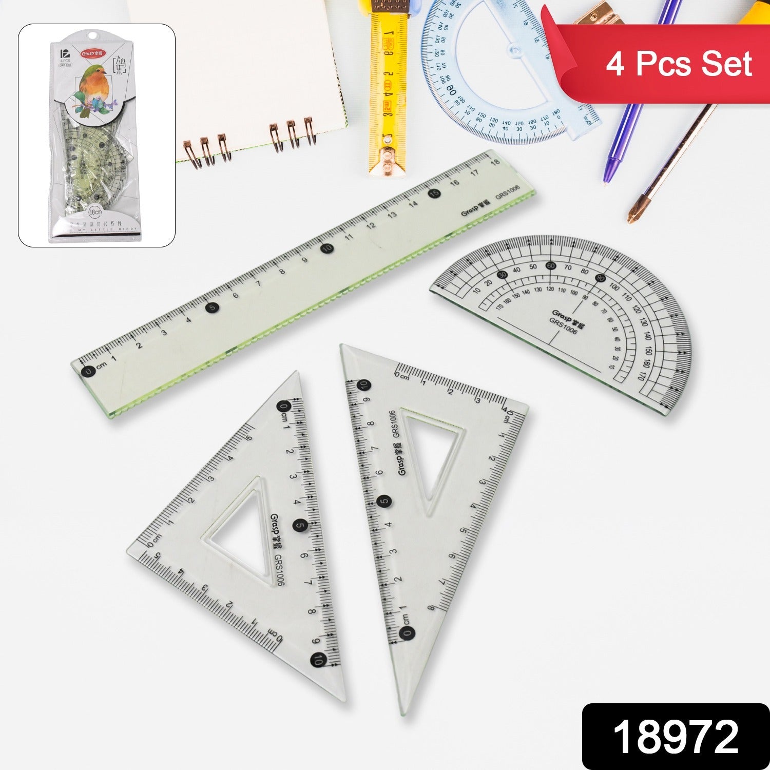 4-Piece Geometry Set, Triangle Ruler Protractor Straight Ruler - Shivani Jaswal 4-Piece Geometry Set, Triangle Ruler Protractor Straight Ruler