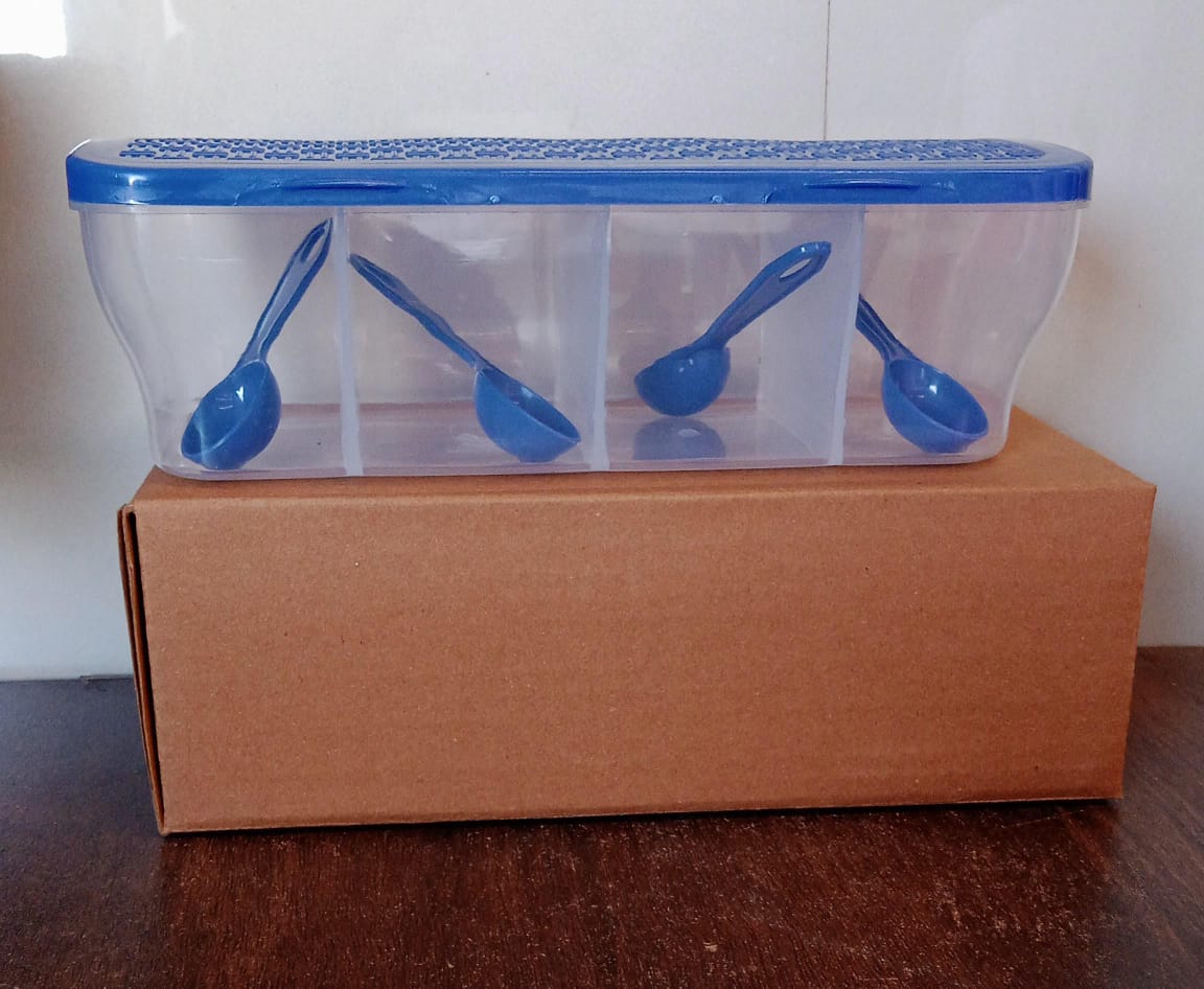 Kitchen Multipurpose Air-tight 4 Sections Storage Containers / Masala Box (1 Set) - Shivani Jaswal Kitchen Multipurpose Air-tight 4 Sections Storage Containers / Masala Box (1 Set)