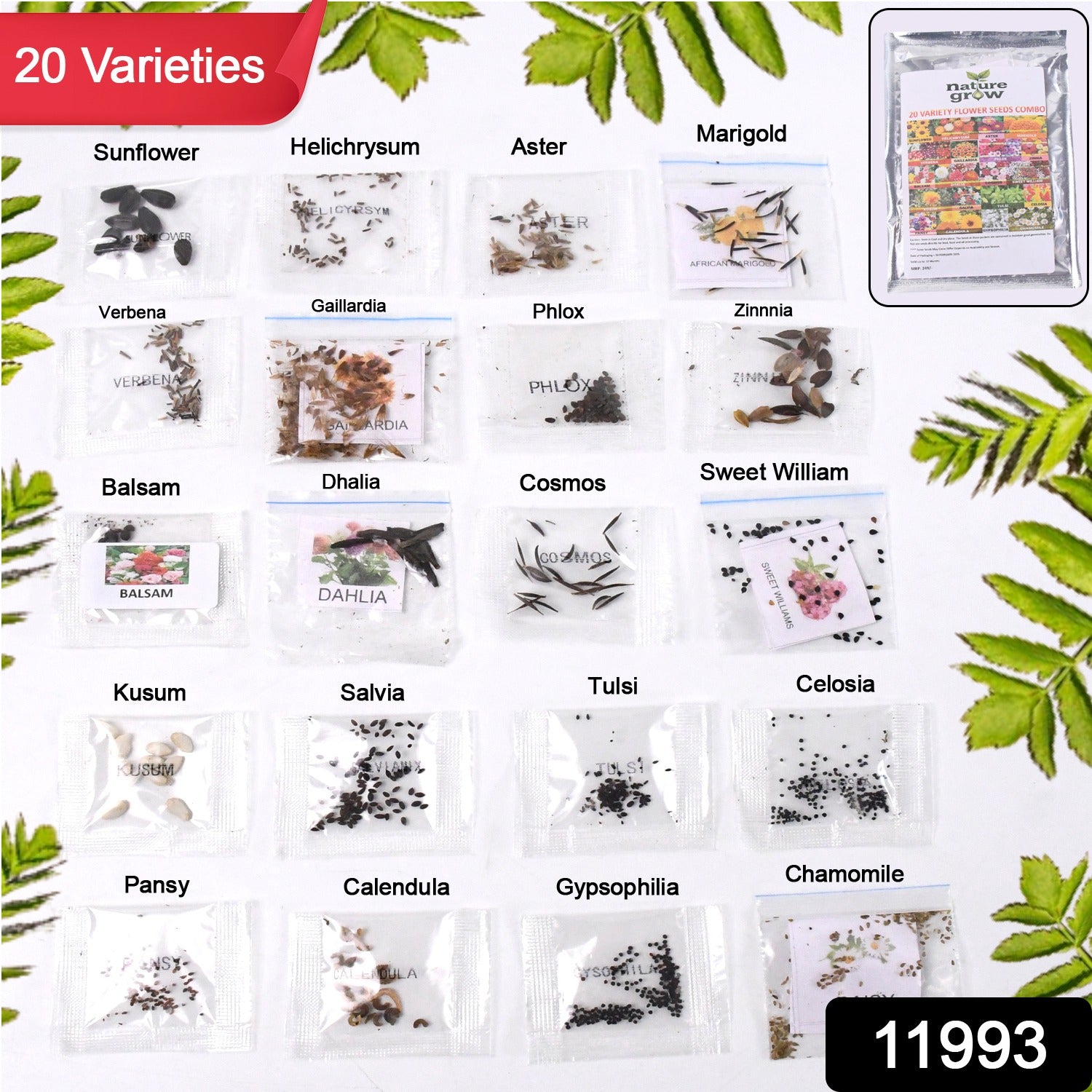 Seeds 20 Varieties of Flower Seeds Combo (1 Pkt / 20 Varieties) - Shivani Jaswal Seeds 20 Varieties of Flower Seeds Combo (1 Pkt / 20 Varieties)