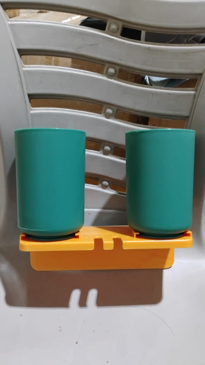 Multipurpose Wall Mount Toothbrush Holder Plastic Stand With 2 Cup (1 Set) - Shivani Jaswal Multipurpose Wall Mount Toothbrush Holder Plastic Stand With 2 Cup (1 Set)