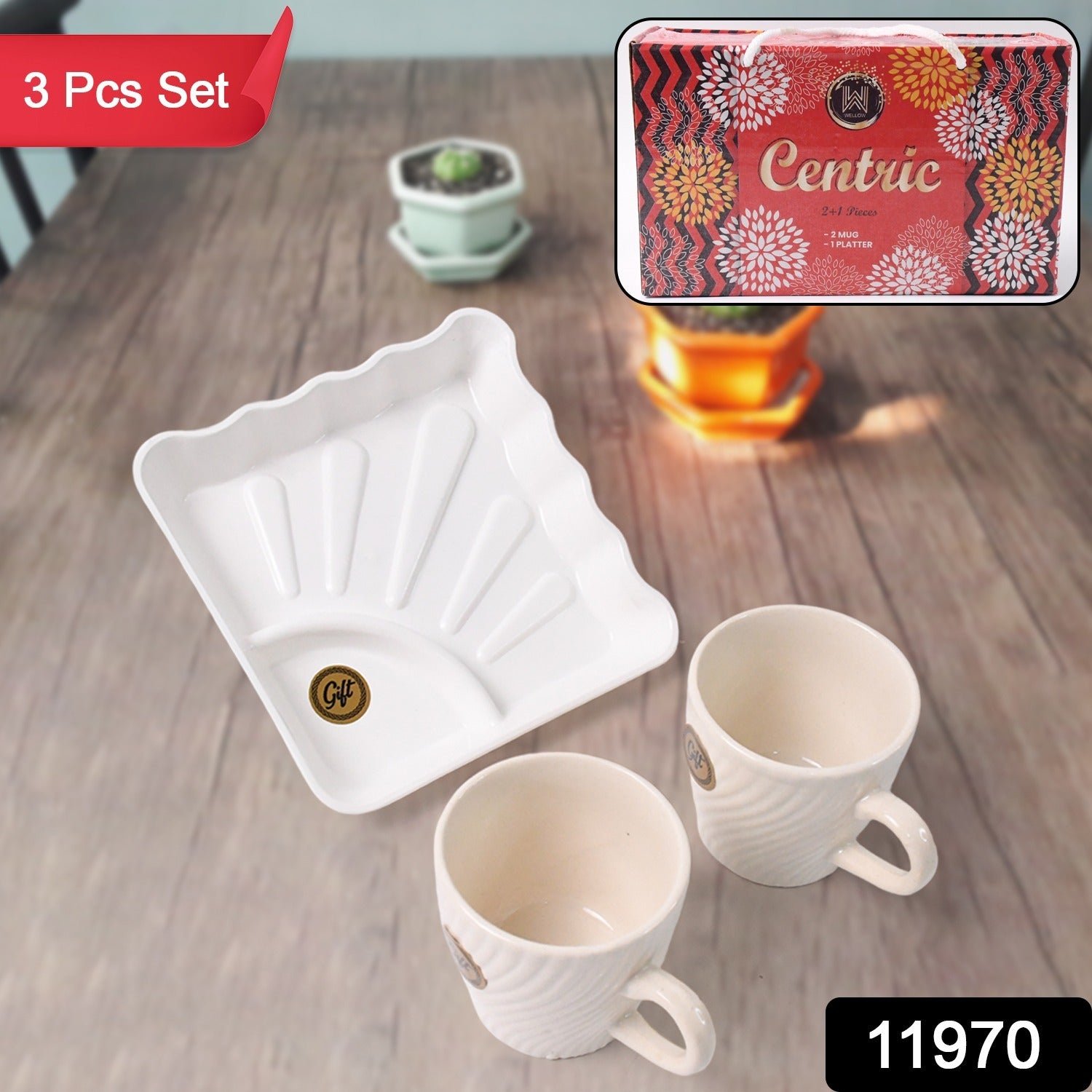 Cerntric Ceramic Tea Cup With Plastic Square Shape Serving Platter Milk Cup 3pc Set - Shivani Jaswal Cerntric Ceramic Tea Cup With Plastic Square Shape Serving Platter Milk Cup 3pc Set