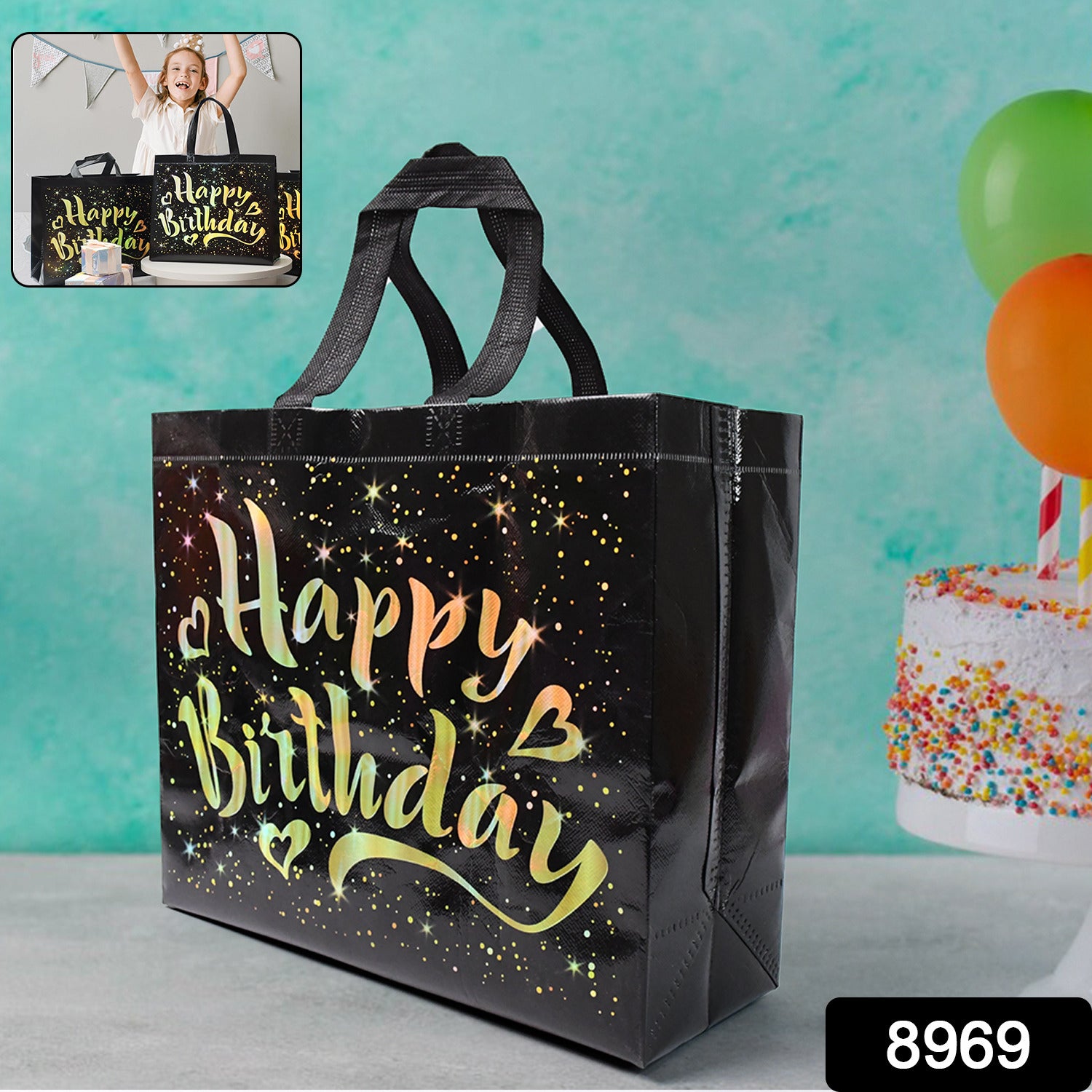 Birthday Gift Bag with Gold Shiny Stars, Reusable Party Gift Bags (1 Pc) - Shivani Jaswal Birthday Gift Bag with Gold Shiny Stars, Reusable Party Gift Bags (1 Pc)