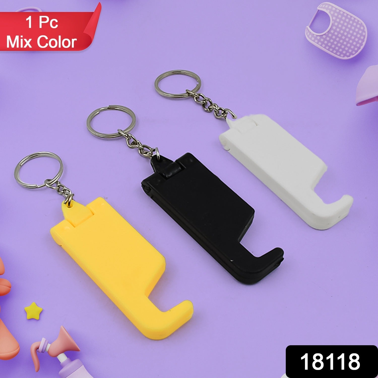 2 in 1 Plastic Keychain with Mobile Stand / Phone Holder (1 Pc / Multicolor) - Shivani Jaswal 2 in 1 Plastic Keychain with Mobile Stand / Phone Holder (1 Pc / Multicolor)