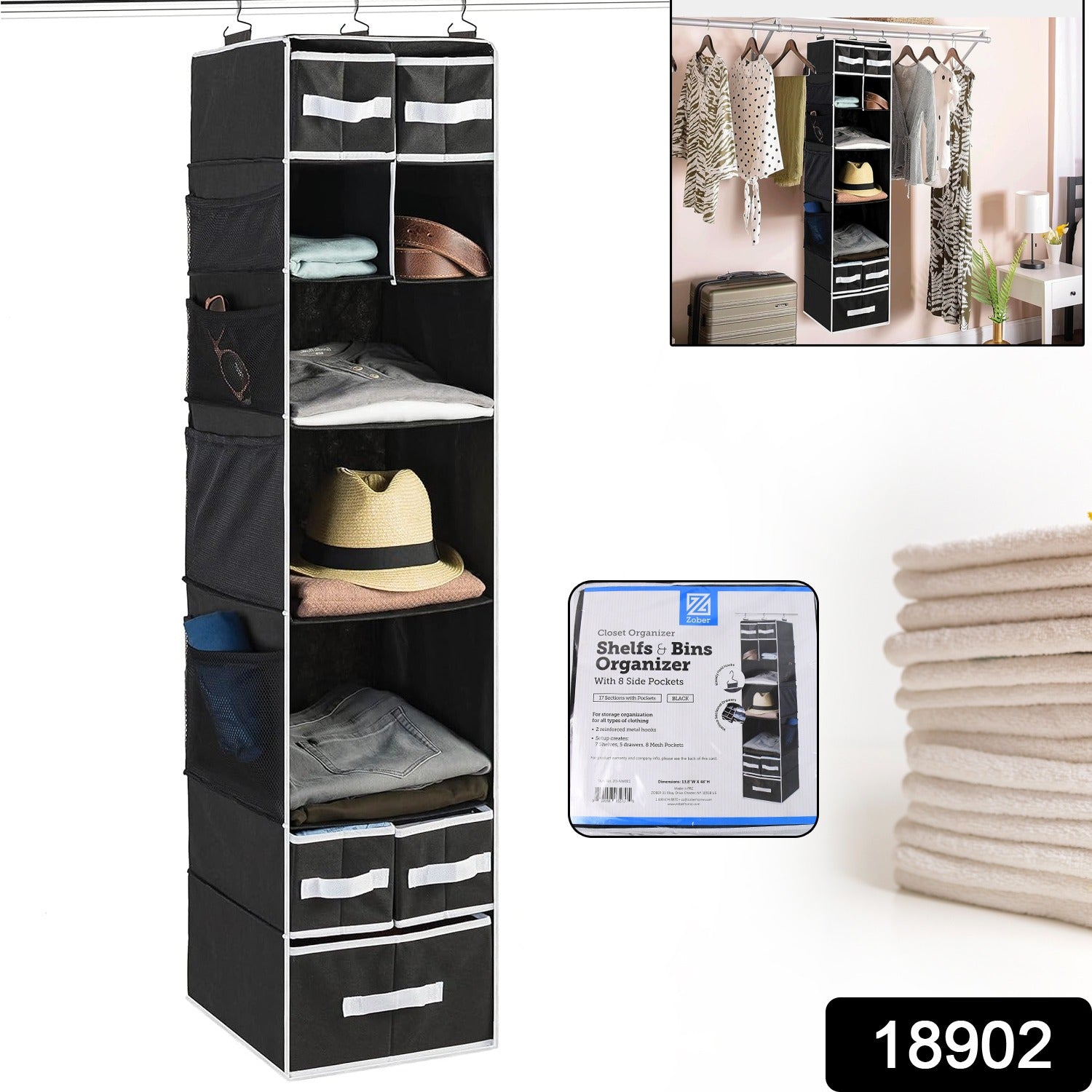 9 Shelf Hanging Closet Organizer with 5 Drawer Organizers - Shivani Jaswal 9 Shelf Hanging Closet Organizer with 5 Drawer Organizers
