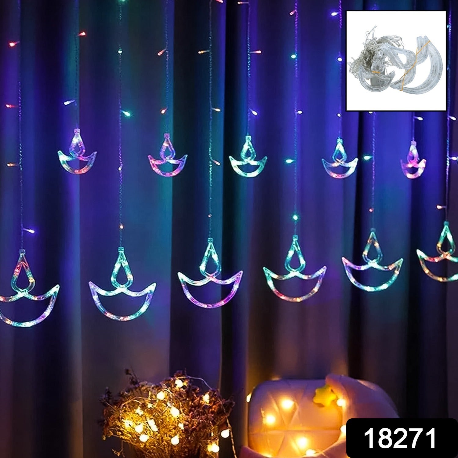 Multicolor 12 Diya Curtain String Lights, Window Curtain Lights with 8 Flashing Modes Decoration Light (Multi Color) - Shivani Jaswal Multicolor 12 Diya Curtain String Lights, Window Curtain Lights with 8 Flashing Modes Decoration Light (Multi Color)