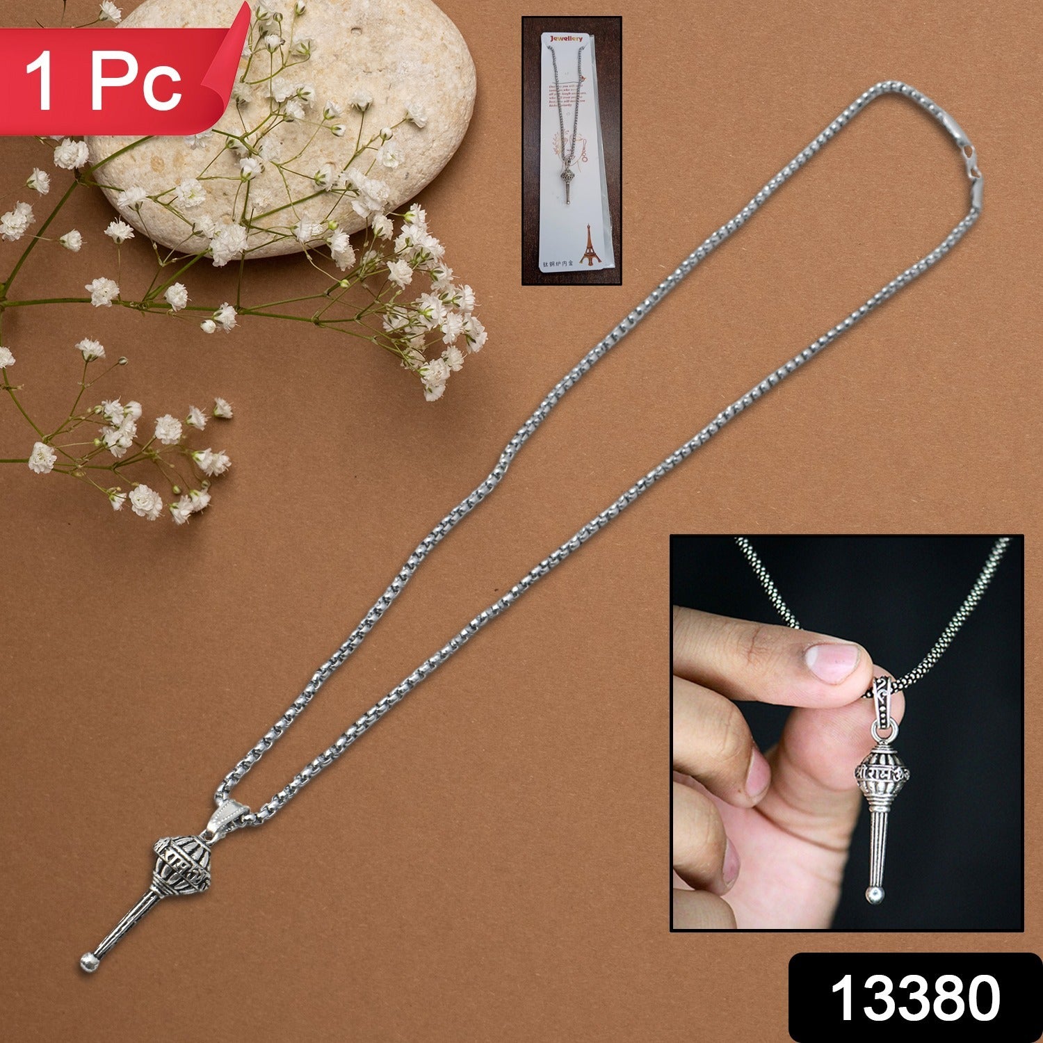 Silver Chain With Gada Pendant / Locket (1 Pc) - Shivani Jaswal Silver Chain With Gada Pendant / Locket (1 Pc)