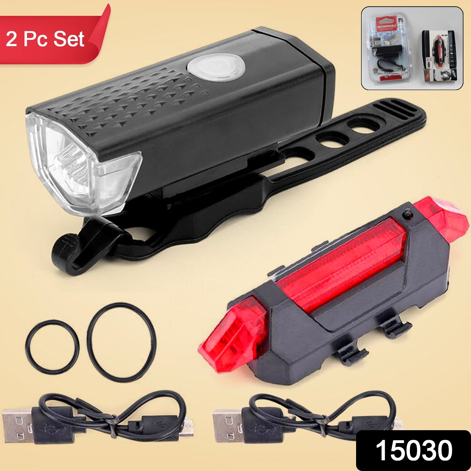 Combo of Bicycle LED USB Rechargeable Head Light and Tail Light (2 Pc Set) - Shivani Jaswal Combo of Bicycle LED USB Rechargeable Head Light and Tail Light (2 Pc Set)