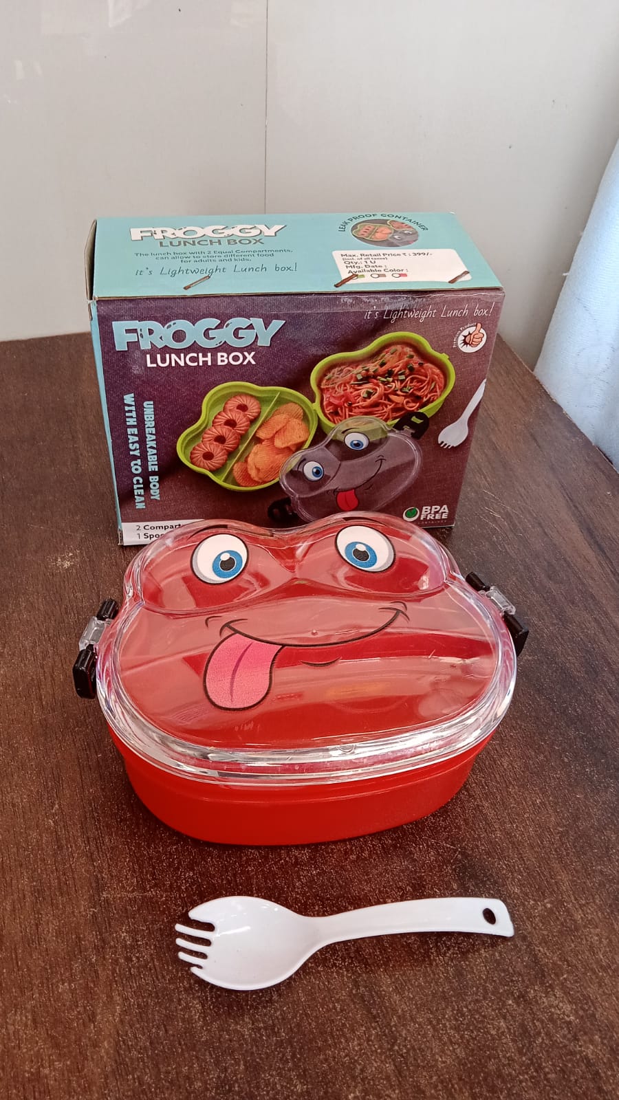 Double Layer Froggy Shape Lunch Box with Spoon (1 Pc / Mix Color) - Shivani Jaswal Double Layer Froggy Shape Lunch Box with Spoon (1 Pc / Mix Color)