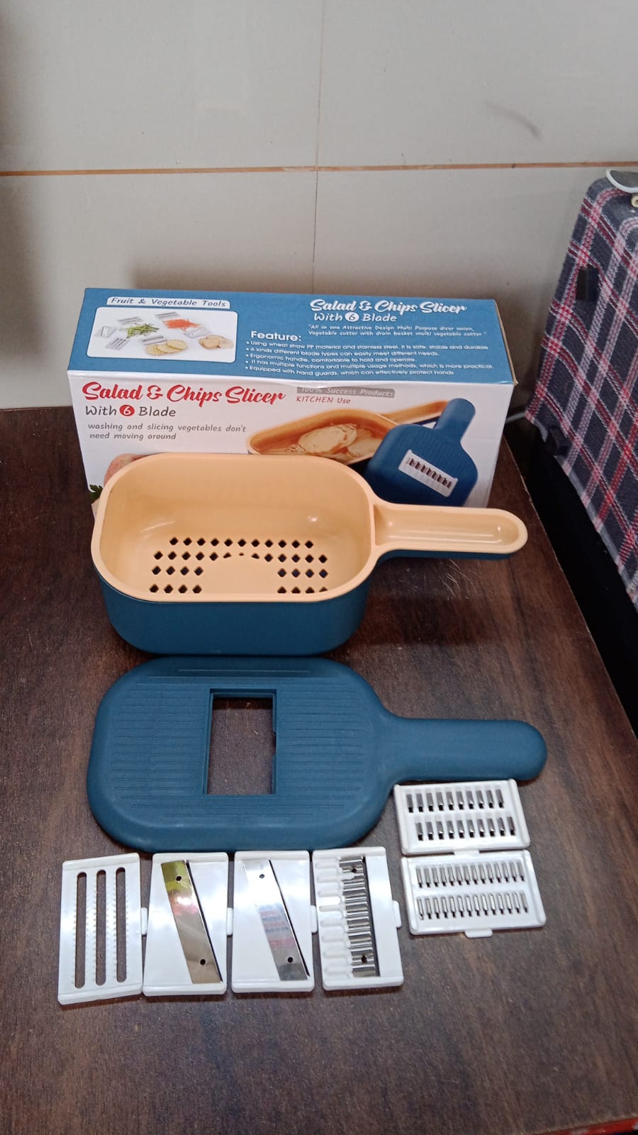 Vegetable Slicer Cutter - 6 Blades Kitchen Accessories, Tools & Appliances with Container & Handle (1 Set) - Shivani Jaswal Vegetable Slicer Cutter - 6 Blades Kitchen Accessories, Tools & Appliances with Container & Handle (1 Set)
