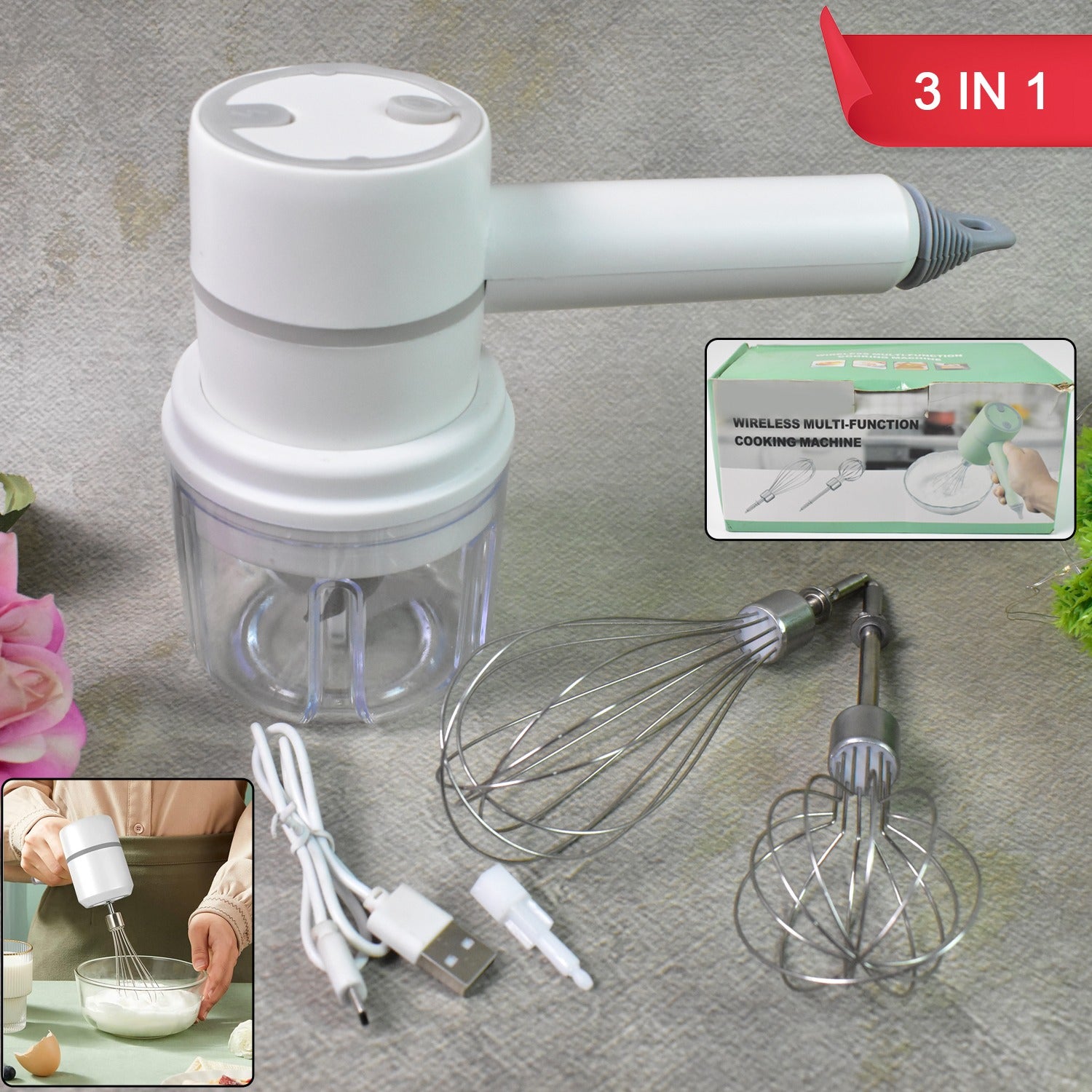 Hand Mixer Food Chopper Cordless 3 in 1 Electric Hand Mixer (1 Set) - Shivani Jaswal Hand Mixer Food Chopper Cordless 3 in 1 Electric Hand Mixer (1 Set)