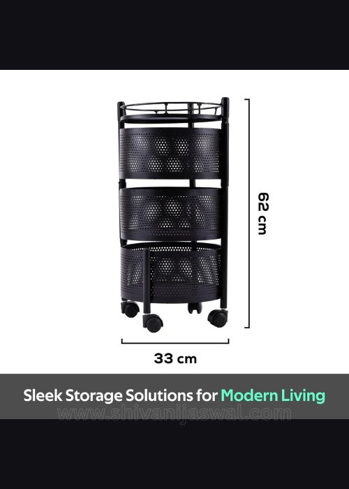 Metal Round High Quality Kitchen Trolley with Wheels (3 Layer / 1 Pc) - Shivani Jaswal Metal Kitchen Trolley with Wheels