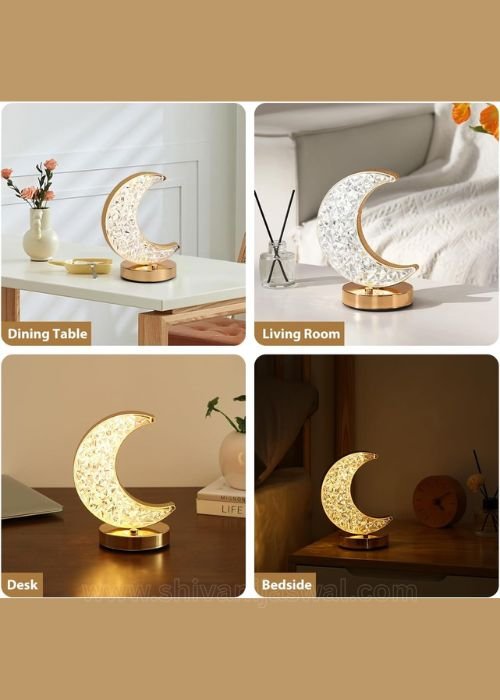 Crystal Table Lamp – Moon Shape Touch Control Night Light with USB Charging - Shivani Jaswal Crystal Table Lamp