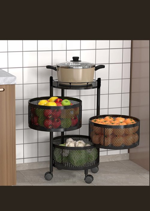 Metal Round High Quality Kitchen Trolley with Wheels (3 Layer / 1 Pc) - Shivani Jaswal Metal Kitchen Trolley with Wheels