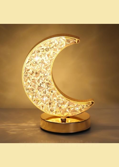 Crystal Table Lamp – Moon Shape Touch Control Night Light with USB Charging - Shivani Jaswal Crystal Table Lamp