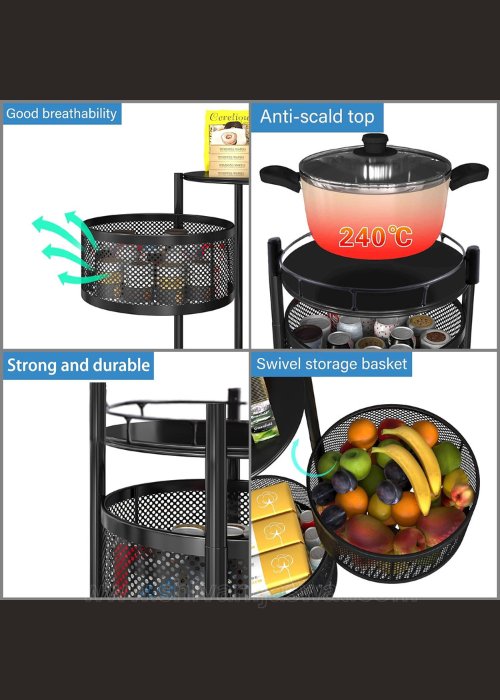 Metal Round High Quality Kitchen Trolley with Wheels (3 Layer / 1 Pc) - Shivani Jaswal Metal Kitchen Trolley with Wheels