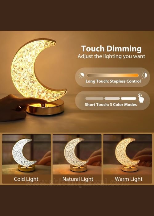 Crystal Table Lamp – Moon Shape Touch Control Night Light with USB Charging - Shivani Jaswal Crystal Table Lamp