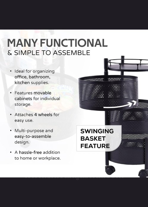 Metal Round High Quality Kitchen Trolley with Wheels (3 Layer / 1 Pc) - Shivani Jaswal Metal Kitchen Trolley with Wheels
