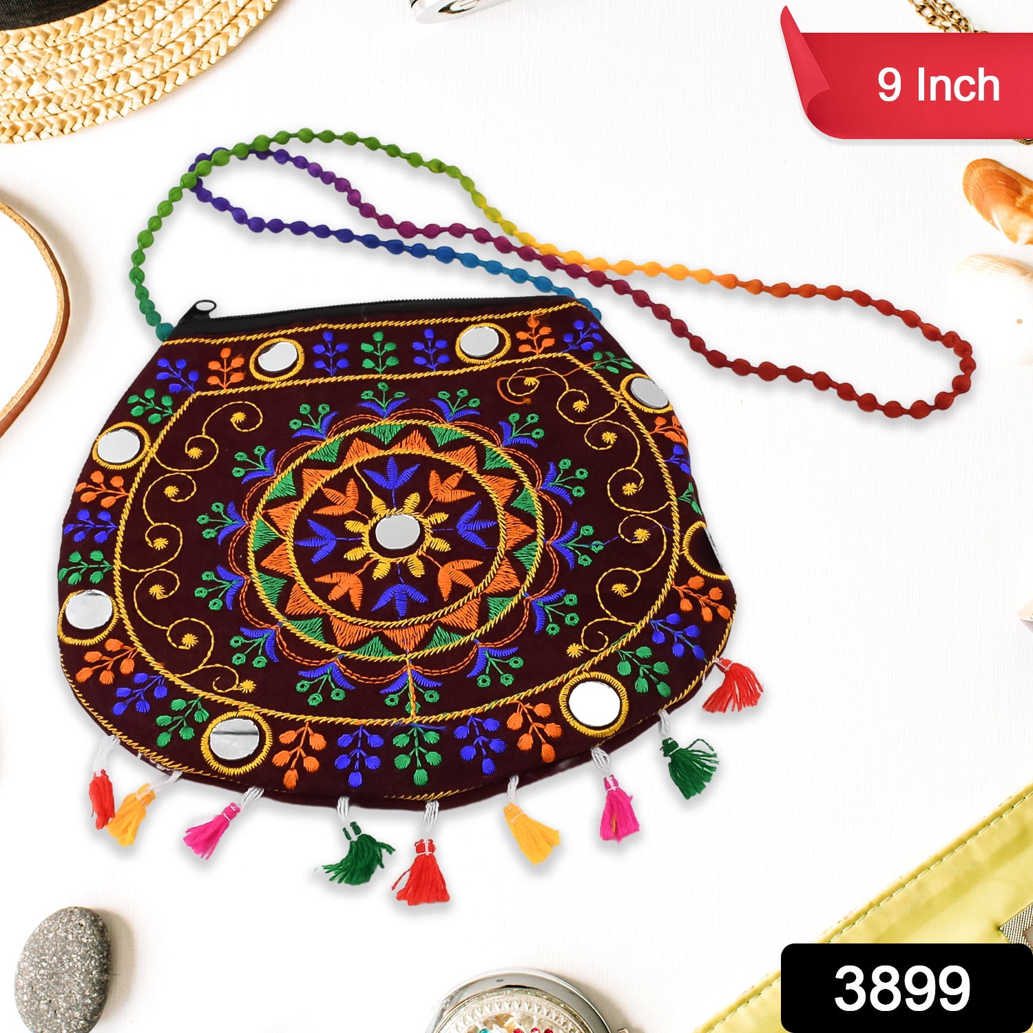 Handcrafted Cotton Embroidered Shoulder Bag / Purse for Girls & women (1 Pc / 9 Inch / Mix Desing) - Shivani Jaswal Handcrafted Cotton Embroidered Shoulder Bag / Purse for Girls & women (1 Pc / 9 Inch / Mix Desing)