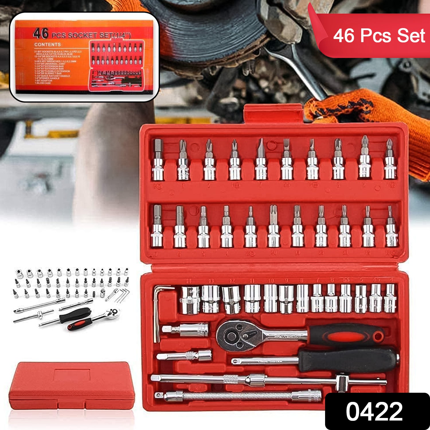 Socket 1 / 4 Inch Combination Repair Tool Kit (Red, 46 pcs) - Shivani Jaswal Socket 1 / 4 Inch Combination Repair Tool Kit (Red, 46 pcs)