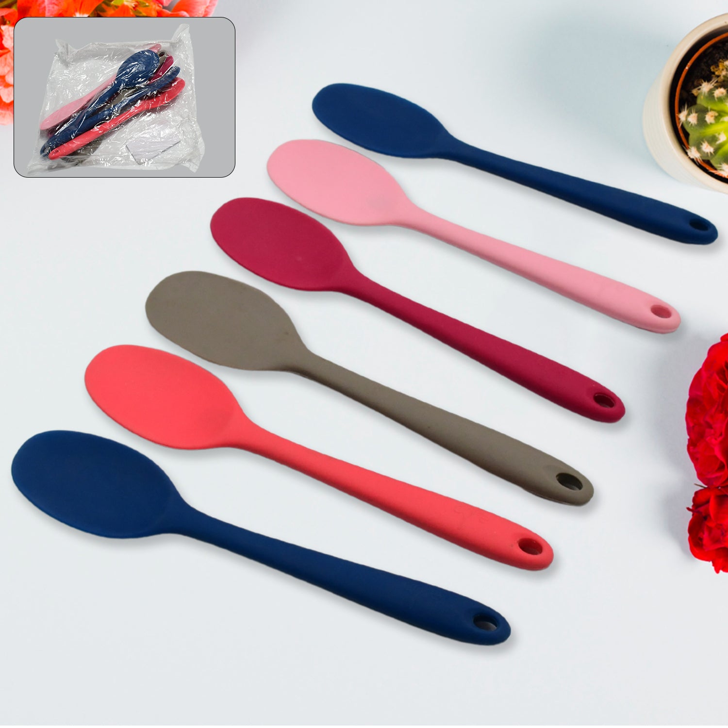 Multipurpose Silicone Spoon, Silicone Basting Spoon Non-Stick Kitchen Utensils Household Gadgets Heat-Resistant Non Stick Spoons Kitchen Cookware Items For Cooking and Baking (6 Pcs Set) - Shivani Jaswal Multipurpose Silicone Spoon, Silicone Basting Spoon Non-Stick Kitchen Utensils Household Gadgets Heat-Resistant Non Stick Spoons Kitchen Cookware Items For Cooking and Baking (6 Pcs Set)