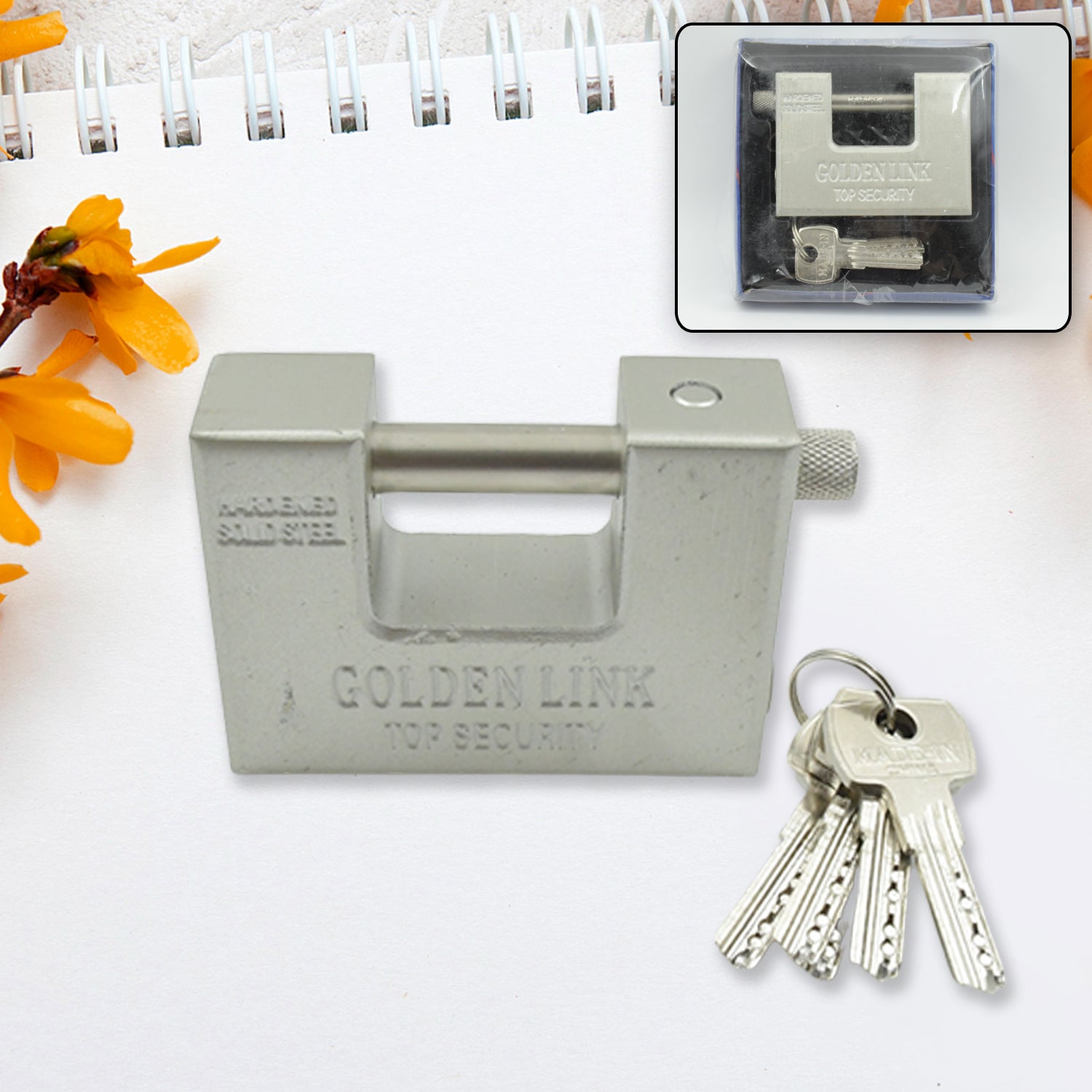 94mm Stainless Steel Padlock: Rectangular, Hardened Steel, 5 Keys - Shivani Jaswal 94mm Stainless Steel Padlock: Rectangular, Hardened Steel, 5 Keys