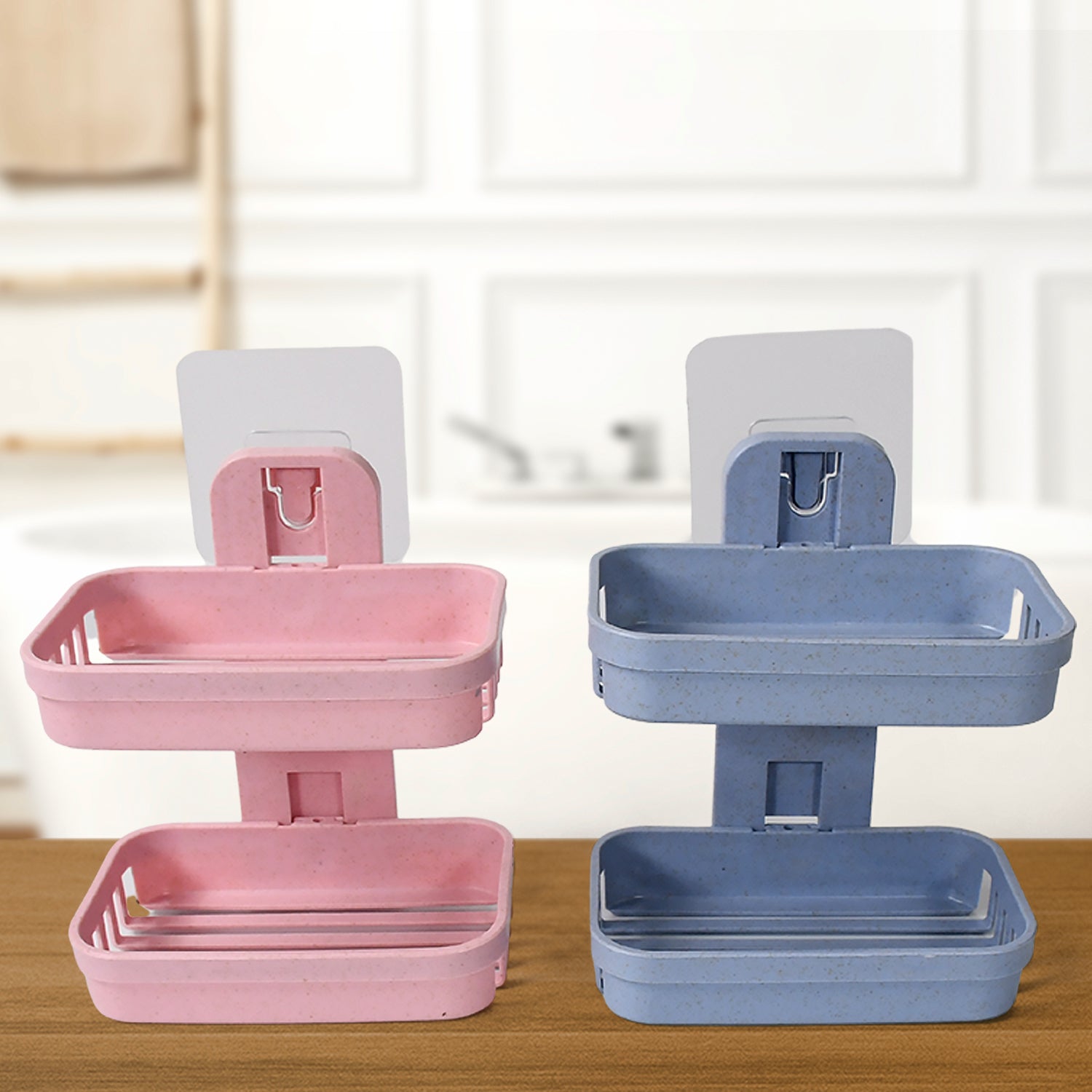 Adhesive Sticker Soap 2 Layer Dish Holder Wall Mounted Bathroom Shower Soap Holder Saver Box Storage Organizer Rack, ABS Plastic (Double Layers / 2 pcs set) - Shivani Jaswal Adhesive Sticker Soap 2 Layer Dish Holder Wall Mounted Bathroom Shower Soap Holder Saver Box Storage Organizer Rack, ABS Plastic (Double Layers / 2 pcs set)
