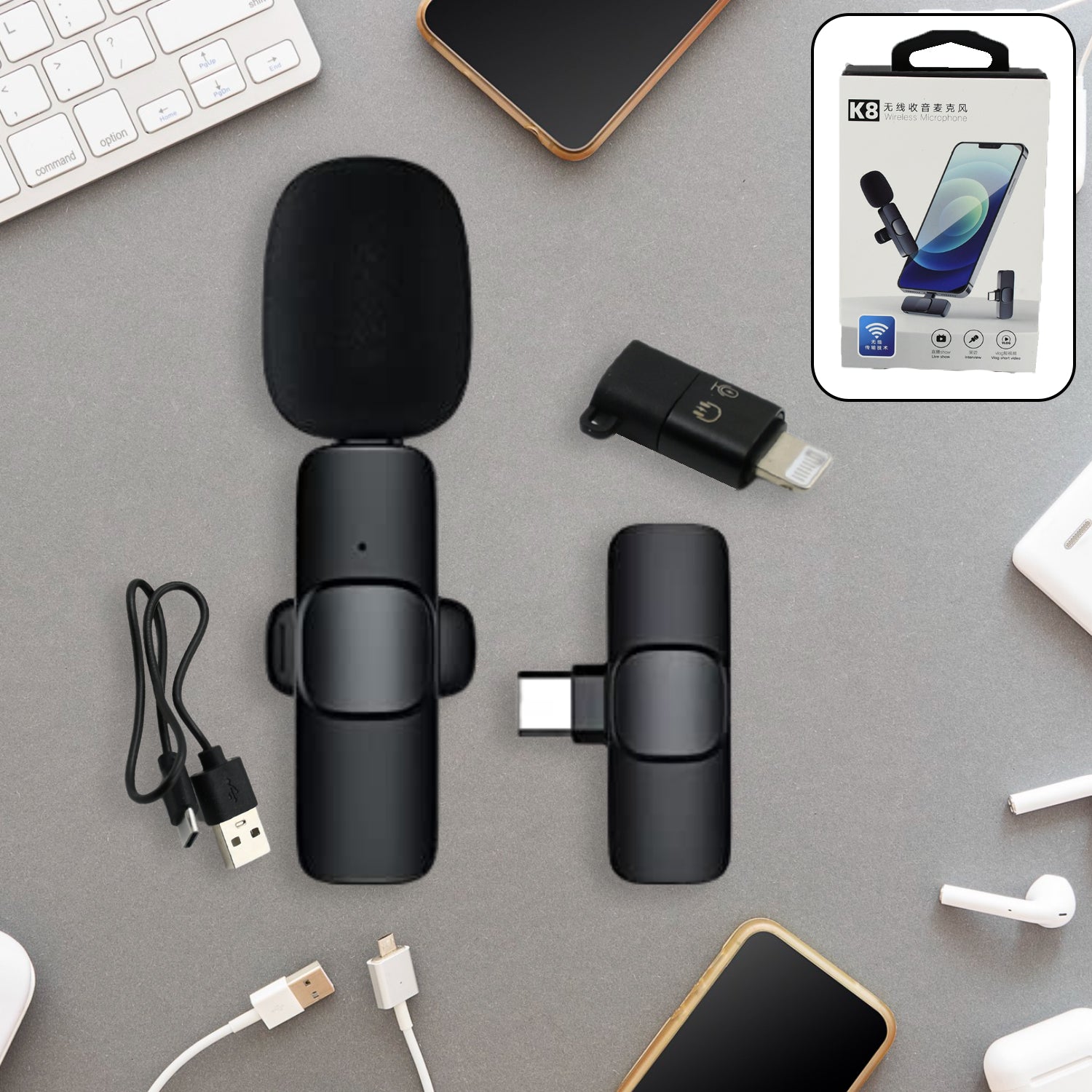Intelligent Noise Cancelling Live Streaming Clip on Microphone for Type-C & for iPhone with Charging Mini Wireless Lapel Collar Microphone - Shivani Jaswal Intelligent Noise Cancelling Live Streaming Clip on Microphone for Type-C & for iPhone with Charging Mini Wireless Lapel Collar Microphone