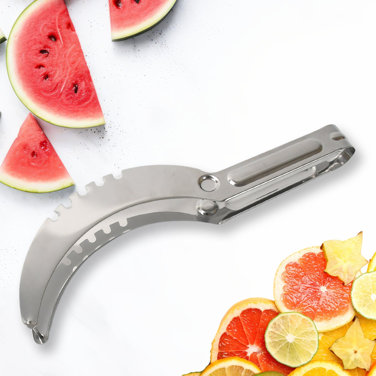 3in1 Stainless Steel Watermelon Cantaloupe Slicer Knife, Corer Fruit, Vegetable Tools Kitchen (1 Pc) - Shivani Jaswal 3in1 Stainless Steel Watermelon Cantaloupe Slicer Knife, Corer Fruit, Vegetable Tools Kitchen (1 Pc)