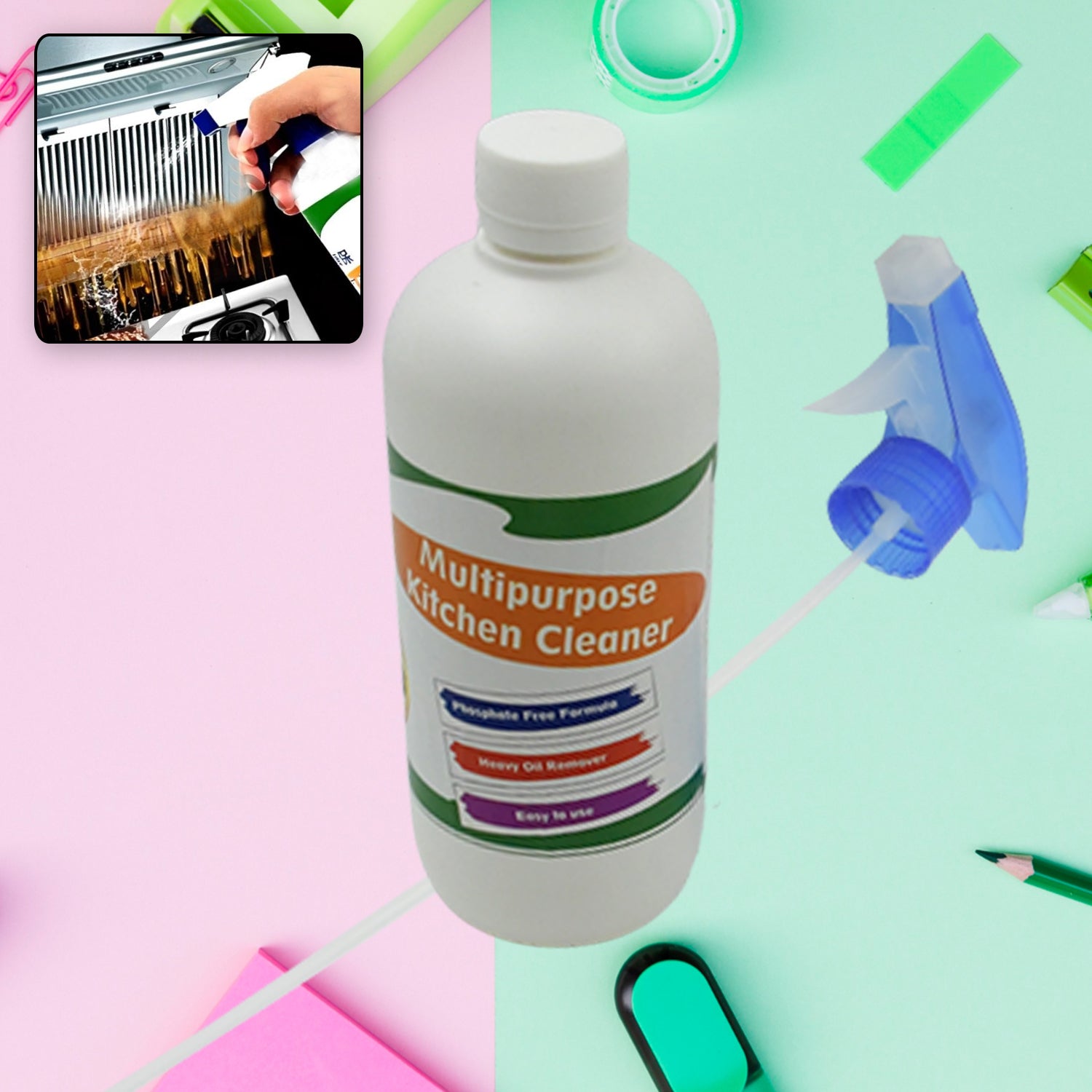 Kitchen Cleaner Spray for Oil & Grease on Stoves (Approx 500ml, Non-toxic) - Shivani Jaswal Kitchen Cleaner Spray for Oil & Grease on Stoves (Approx 500ml, Non-toxic)