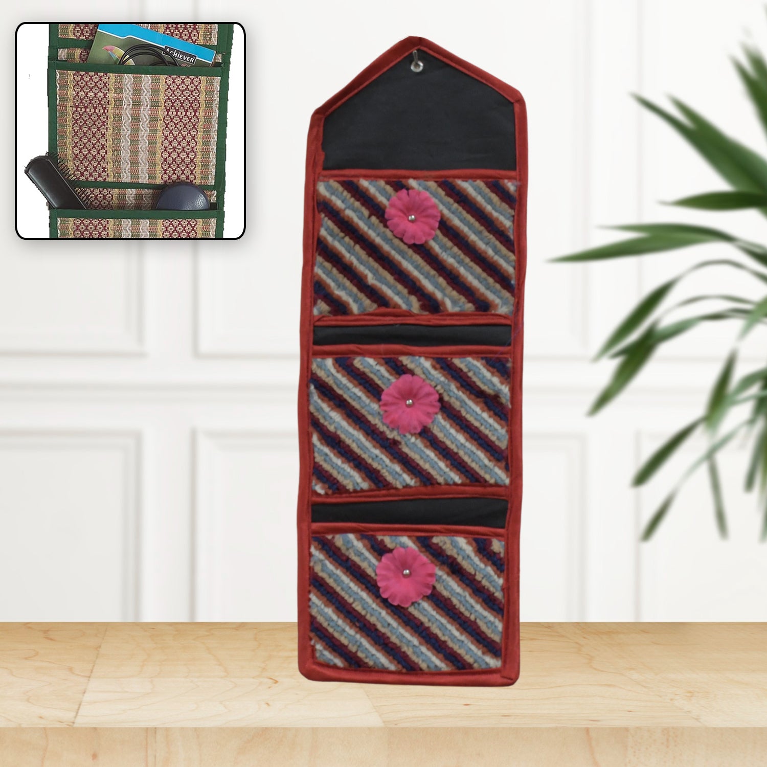 Foldable Hanging Organizer with 3 Pockets - Wall Hanging Letter Holder - Shivani Jaswal Foldable Hanging Organizer with 3 Pockets - Wall Hanging Letter Holder