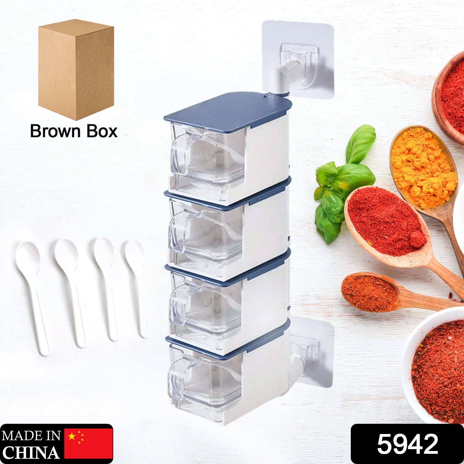 4 Layer Creative Adhesive Wall Hanging Rotary Seasoning Box Condiment Storage Container Kitchen with Spoon Pepper Sugar Spice Jar Rack Food - Shivani Jaswal 4 Layer Creative Adhesive Wall Hanging Rotary Seasoning Box Condiment Storage Container Kitchen with Spoon Pepper Sugar Spice Jar Rack Food