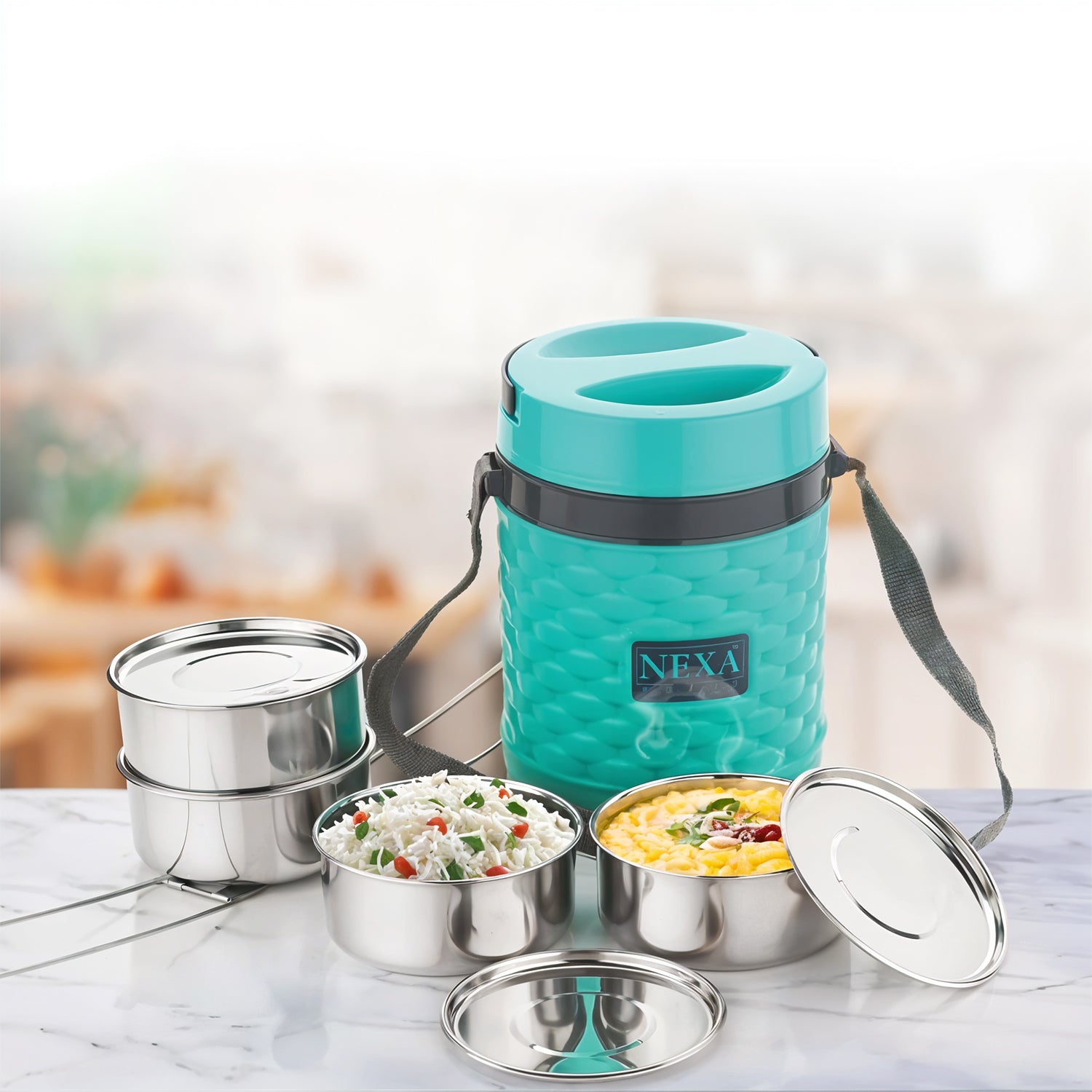 Double Wall Insulated Tiffin with Handle (1 Pc): Stackable, Hot Food Container - Shivani Jaswal Double Wall Insulated Tiffin with Handle (1 Pc): Stackable, Hot Food Container