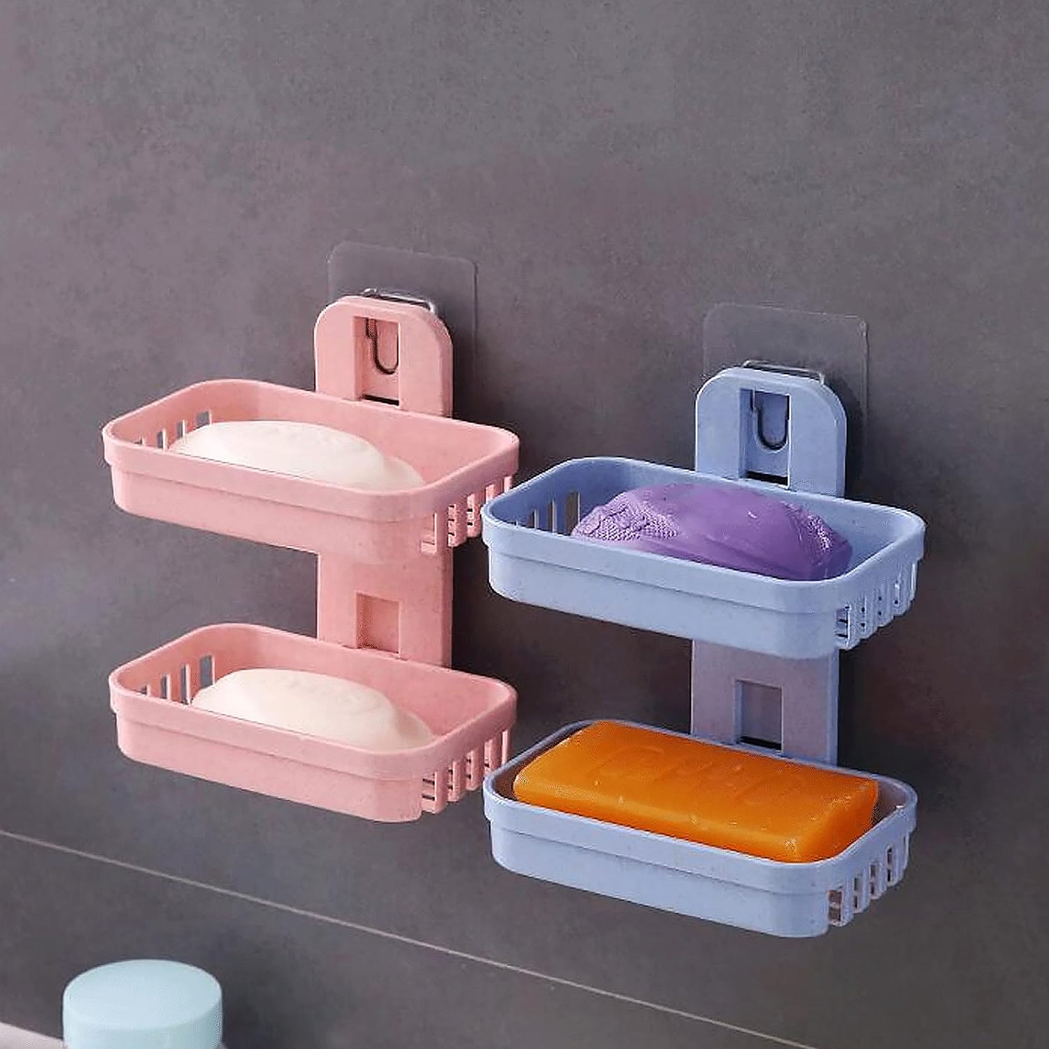 Adhesive Sticker Soap 2 Layer Dish Holder Wall Mounted Bathroom Shower Soap Holder Saver Box Storage Organizer Rack, ABS Plastic (Double Layers / 2 pcs set) - Shivani Jaswal Adhesive Sticker Soap 2 Layer Dish Holder Wall Mounted Bathroom Shower Soap Holder Saver Box Storage Organizer Rack, ABS Plastic (Double Layers / 2 pcs set)